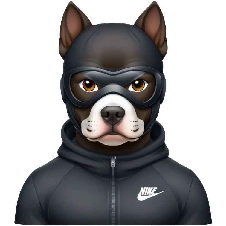 A black pitbull wearing a Nike ski mask emoji
