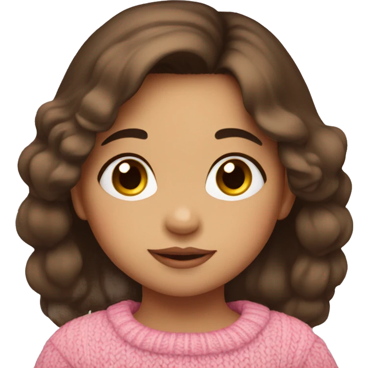 toddler girl, hispanic, long brown hair, brown eyes, pink sweater, winter emoji