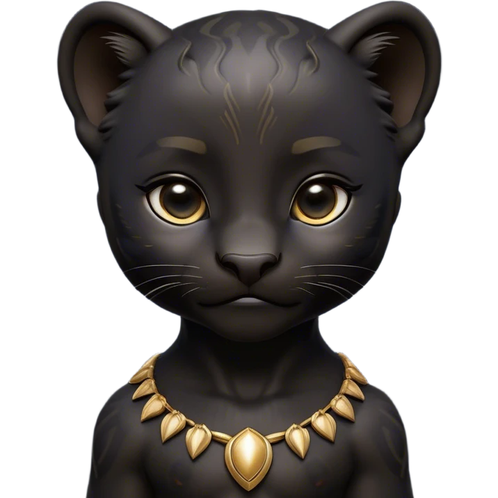 Cinematic Noble Baby black Panther Portrait Emoji, Poised with a touch of regal innocence, featuring a compact, sleek build with soft, dark fur and large, soulful eyes, Simplified yet sharp and sophisticated features, highly detailed, glowing with a gentle, mysterious glow, high shine, intelligent and endearing, stylized with an air of youthful authority, focused and attentive, soft glowing outline, capturing the essence of a tiny jungle guardian that appears ready to pounce out of the screen with effortless charm! emoji