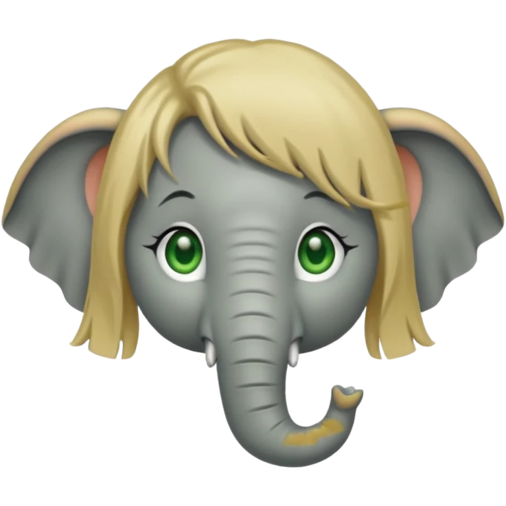 Make and elephant with a dirty blonde wig and green eyes emoji