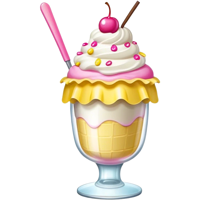 cute banana split with pink toppings in a ruffled glass ice cream cup emoji