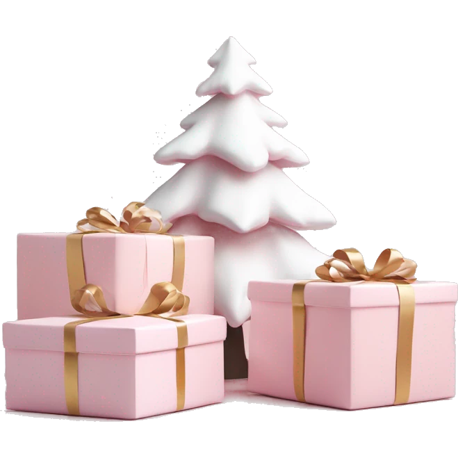 Light pink Christmas gifts under a white Christmas tree  emoji