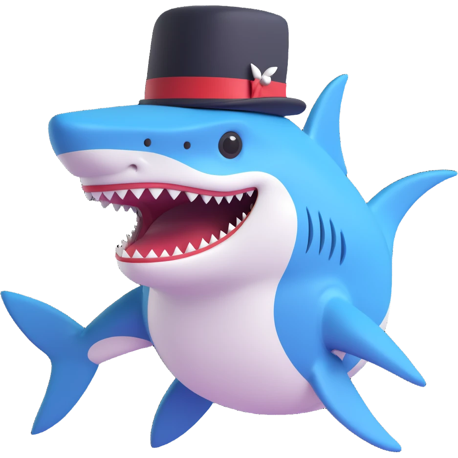 dapper shark in a top hat, looking sophisticated emoji