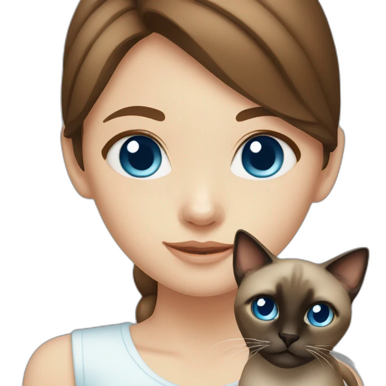 Blue-eyed girl with brown hair with siamese cat emoji