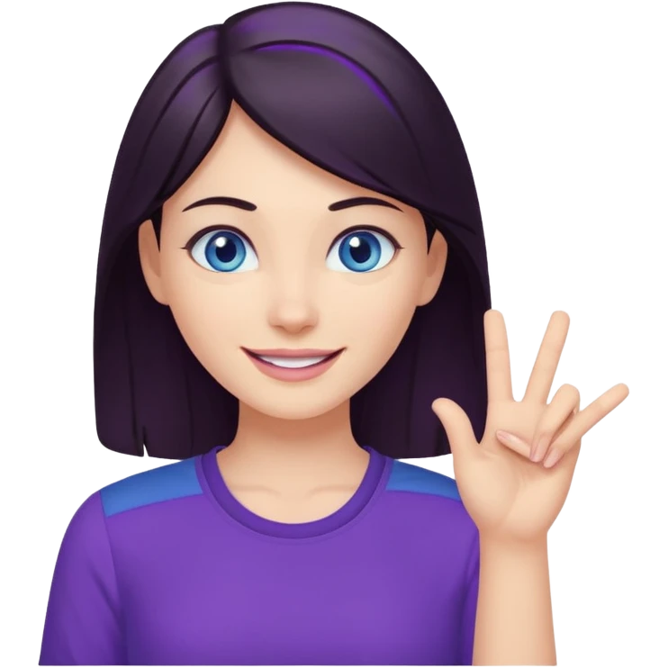 Grinning dark hair woman with blue eyes, wearing purple shirt - showing that somehting is obvious with her hand

 emoji