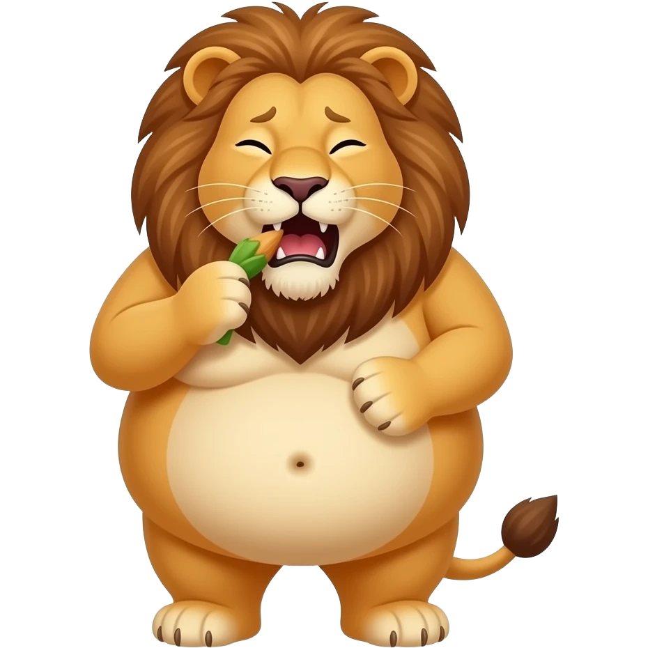 Make this Lion fat,make her eat until she is about to pop,she has a tummy ache,A bellybutton. emoji