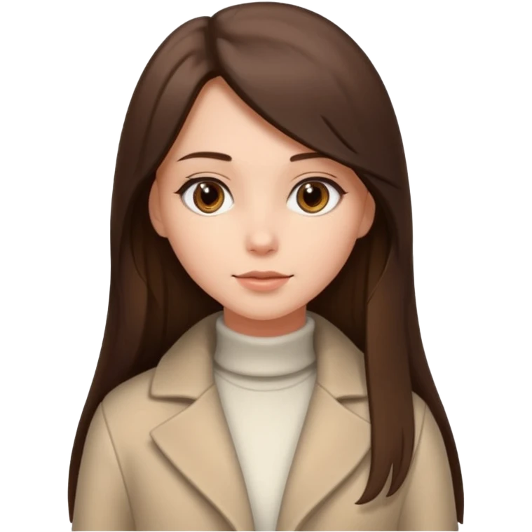 девушка накрашенная брюнетка с длинными прямыми волосами в коричневой обтягивающий кофта и белом пальто  emoji