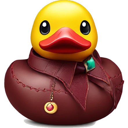 Leather rubber duck with luxury stitching and ruby eyes emoji
