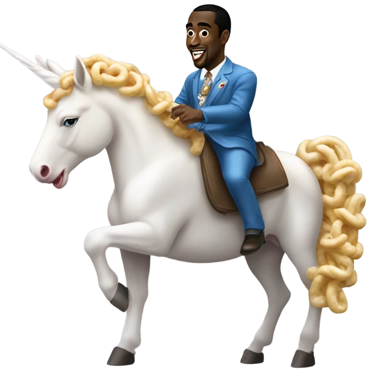 P diddy on a unicorn with rod wave eating a biscuit from Arby’s  emoji