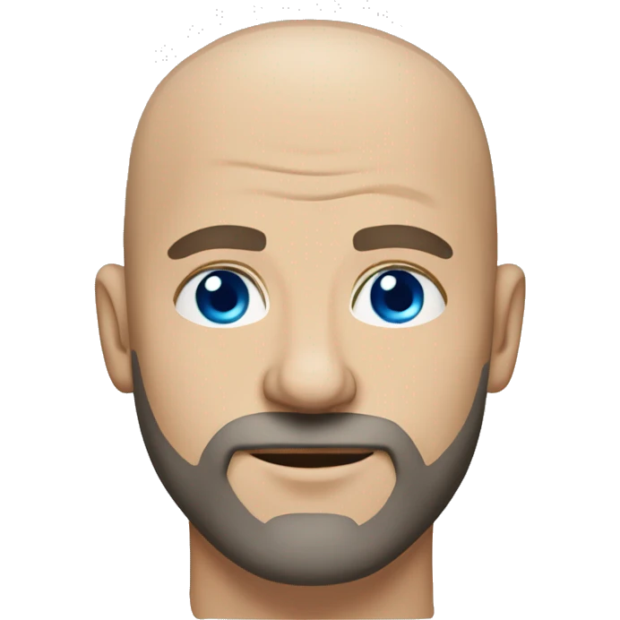 white bald man middle aged, blue eyes, sharp chin ring beard emoji