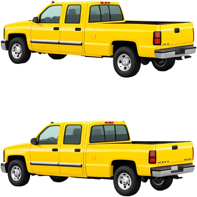 Geometric bright yellow 1997 Chevrolet Silverado C-2500 Crew Cab pickup truck, 30-degree view, clean lines, same yellow as in Kill Bill, minimalist approach, iOS emoji style emoji