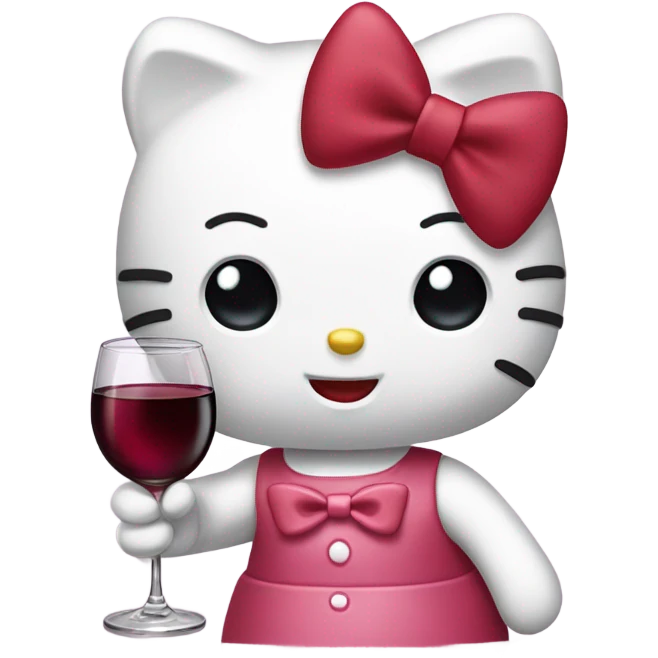 Hello Kitty drinking red wine emoji