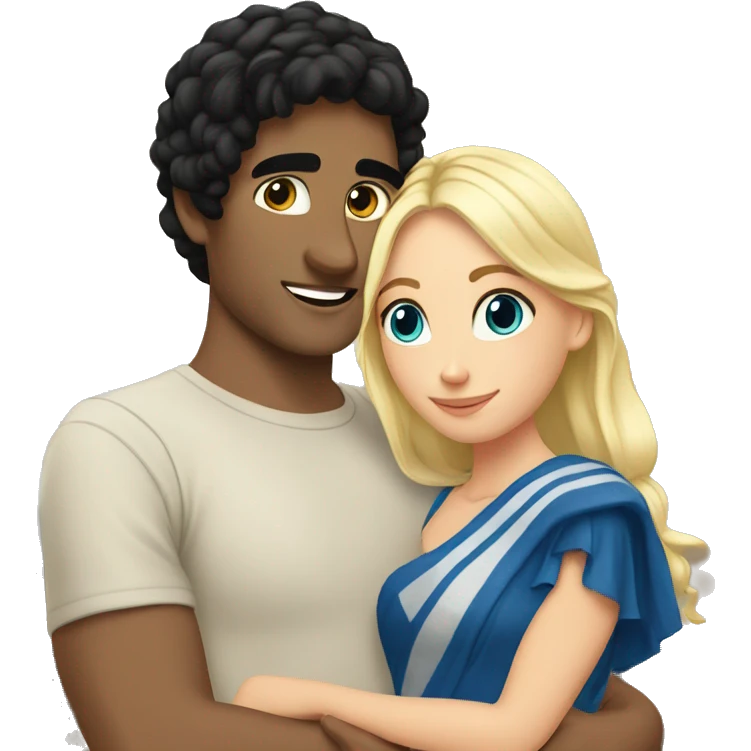Greek￼ Man black hair hugging blonde girl  emoji