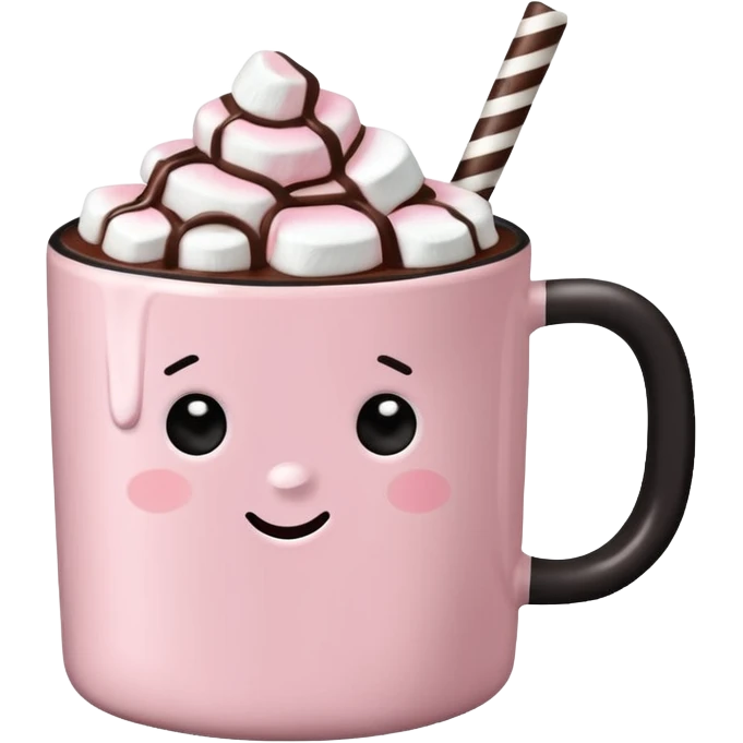 light pink black mug of hot chocolate with marshmallows pop sketcha emoji