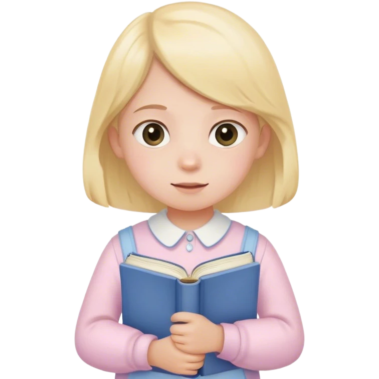 child in pastel clothes holding a British textbook emoji