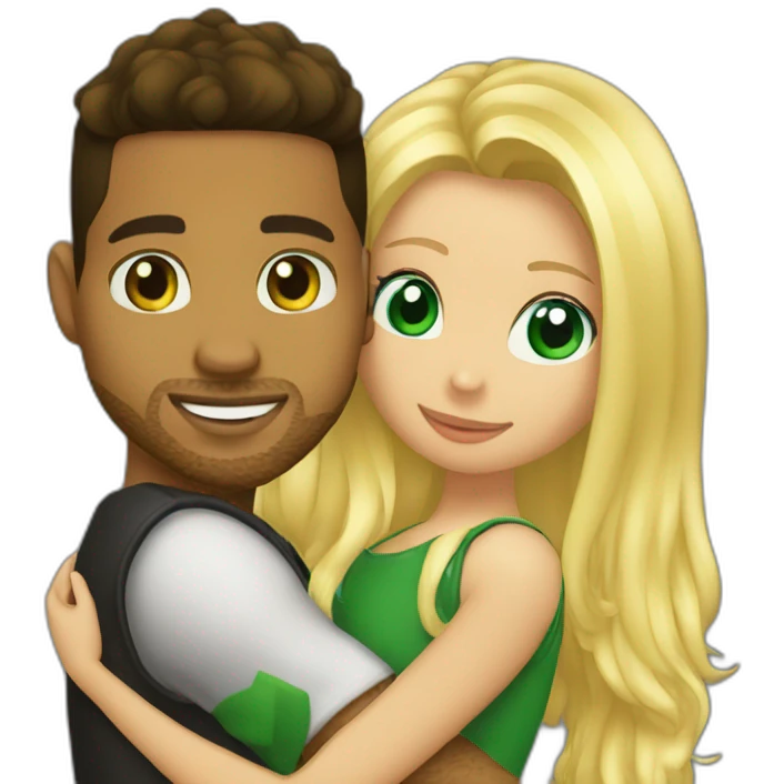 Romeo santos and blond girl green eyes hugging emoji