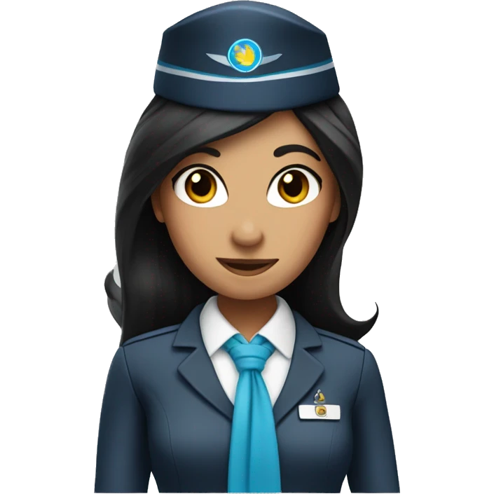 Flight attendant with long black hair and a little blue scarf emoji