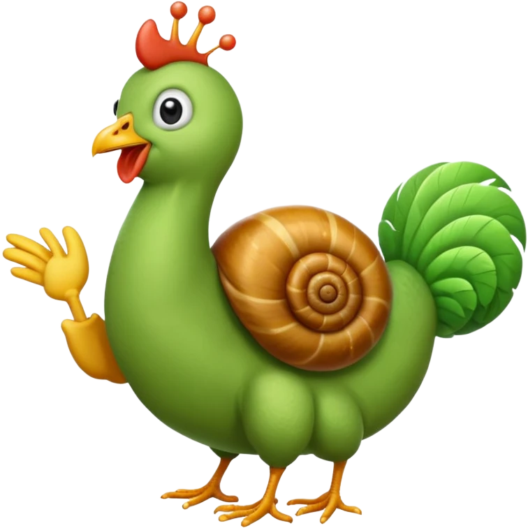 a snail green worm a chicken with jazz hands emoji