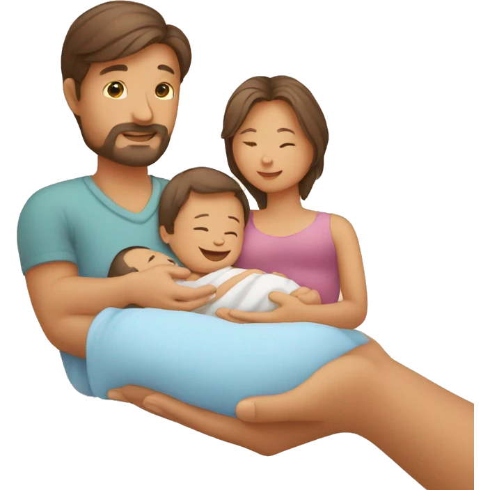 Newly born child in the hand of mother and father emoji