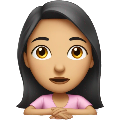 An emoji of a light-skinned girl with straight dark hair, dark eyes, wearing casual sleepwear, sitting up or getting out of a pink bed with neatly arranged sheets, looking slightly sleepy but awake. emoji