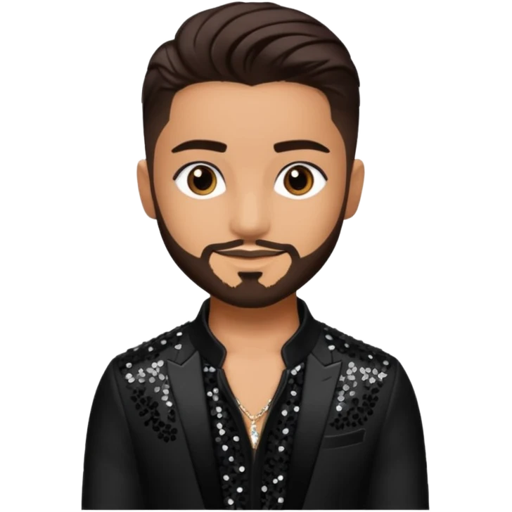 Maluma with dark brown hair, black sequin outfit emoji