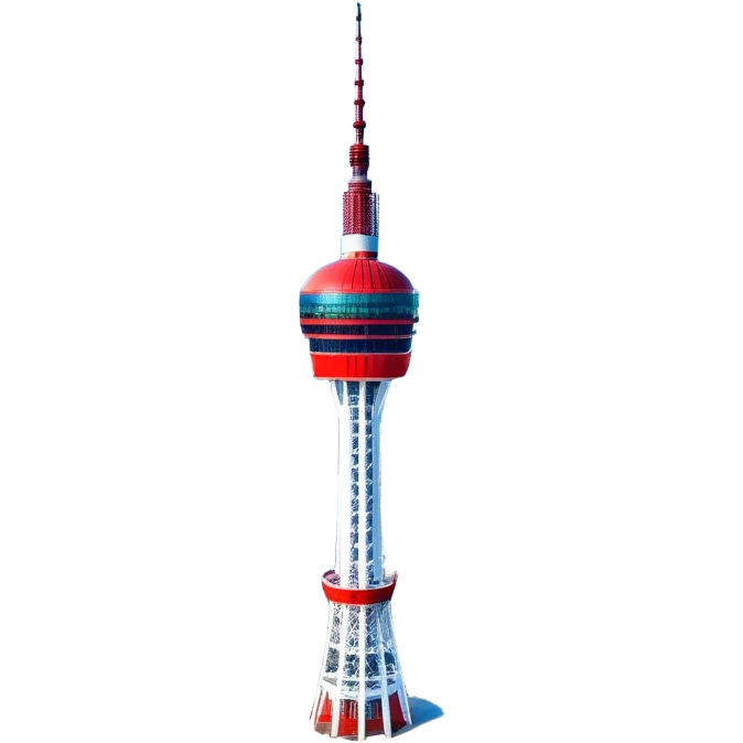 ​Cinematic Realistic N Seoul Tower, depicted in full daylight as a slender, single-column tower crowned by a cylindrical observation deck, set against a clear blue sky over Seoul’s vibrant cityscape, rendered with crisp architectural detail and bright, natural lighting that accentuates its modern elegance, emoji