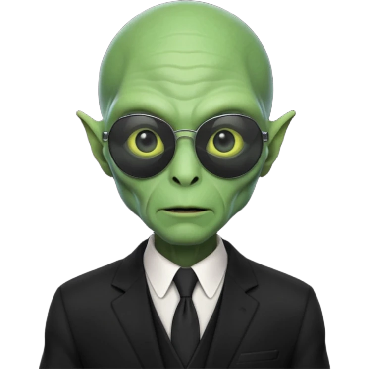 an old alien with black suit, green skin, neutral, sunglass
 emoji