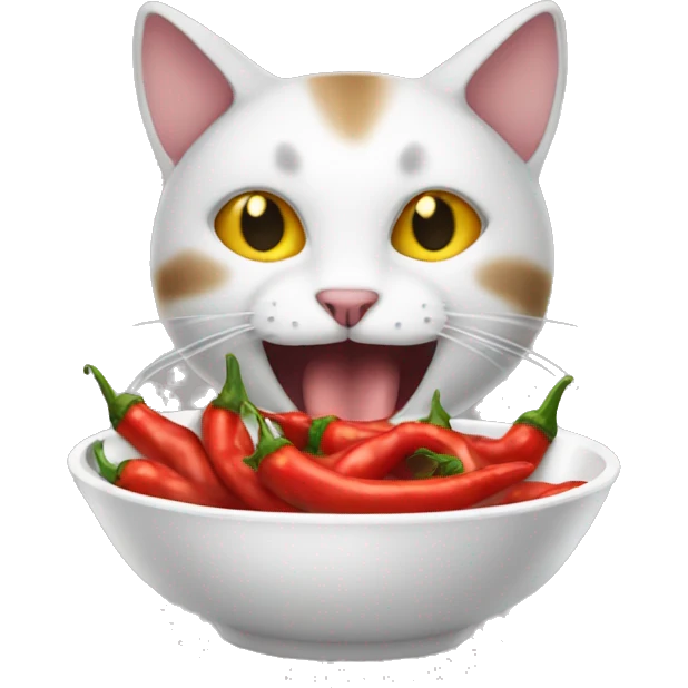 Cat happily eating spicy pepper emoji