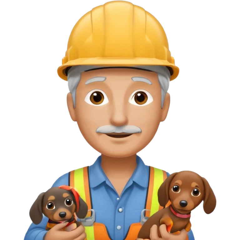 Construction worker with gray hair and weiner dog emoji