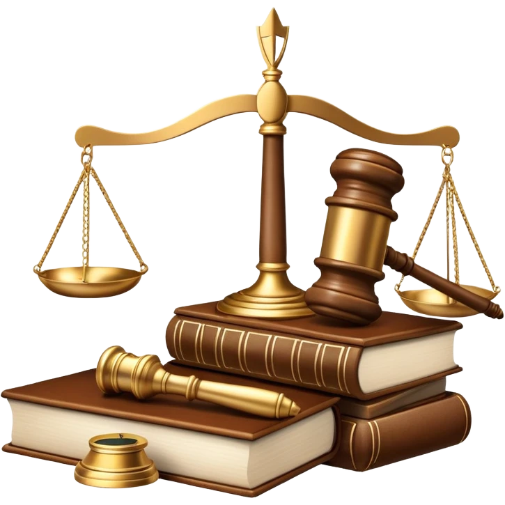An icon featuring a gavel, scales of justice, and legal books, symbolizing law. The design includes a courthouse building in the background, representing the legal system and justice. Transparent background highlights the authority and structure of the law. emoji