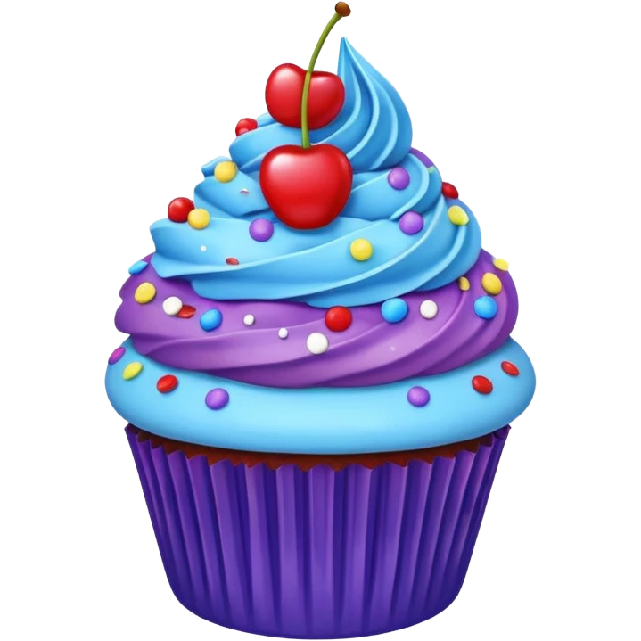 Cartoon Cupcake: blue cream, purple paper, sprinkles with cherry on top  emoji
