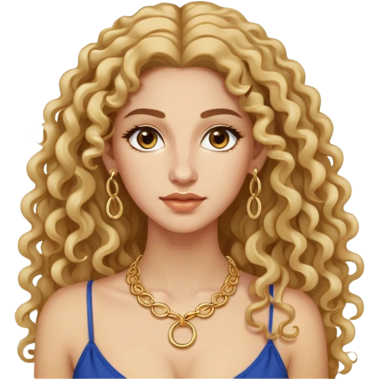 attractive Greek woman with long curly hair and light skin wearing gold hoop earrings and a small gold necklace emoji