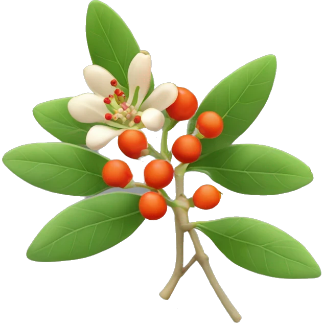 ashwagandha flowers with orange-red berries emoji