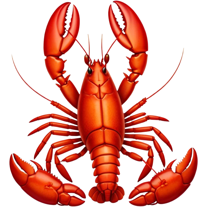 Cinematic bright red rock lobster, detailed hard shell, claws slightly open, freshly cooked, warm glowing tones, rich and indulgent. emoji