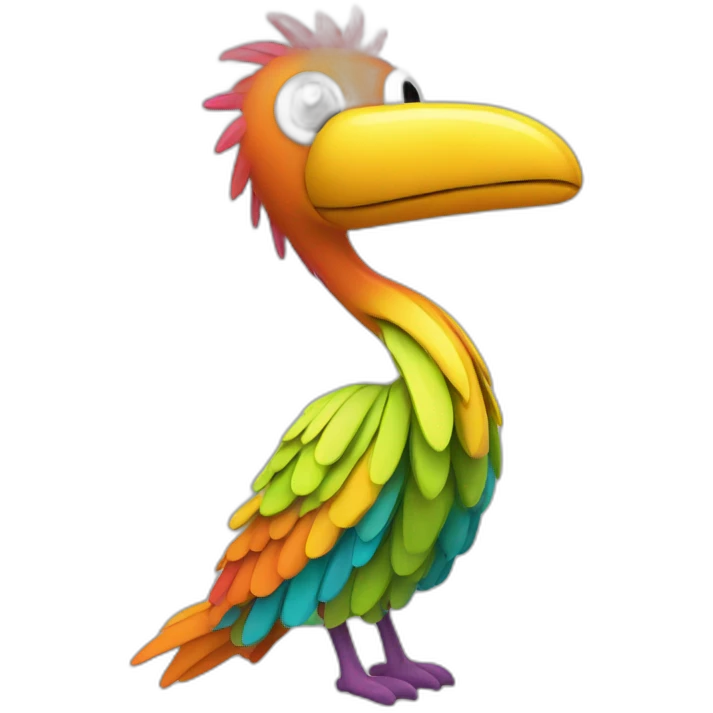 A creature resembling a bird with a long, colorfull, and flexible neck made of a material that looks like corrugated tubing emoji