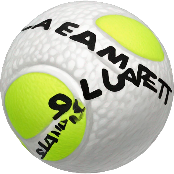 A white tennis ball with saint laurent written on it emoji