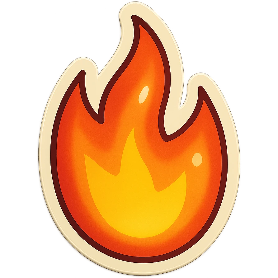 cartoon style sticker, single fire symbol, simple and clear, no text emoji