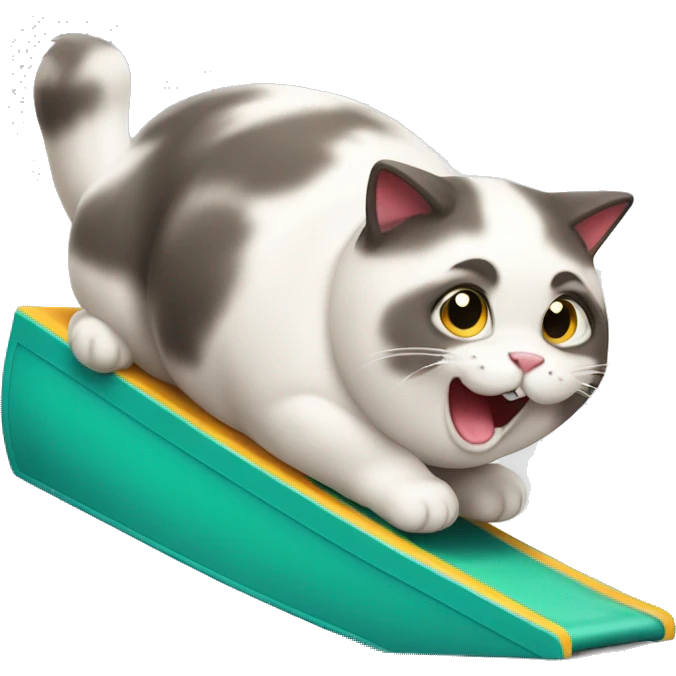 A obese cat rolling off a slide  emoji