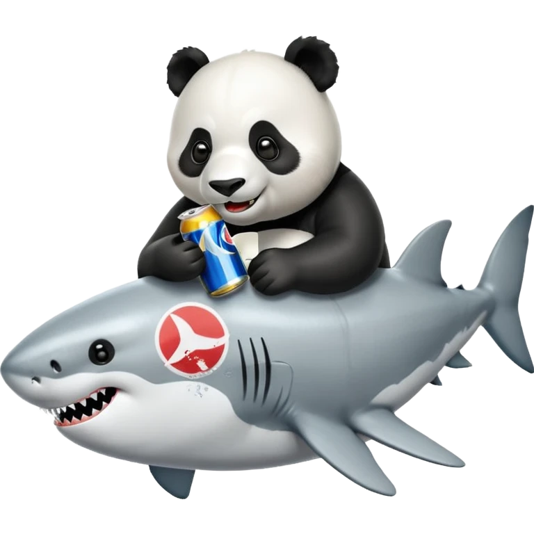 Panda eating a beer can while riding a shark  emoji