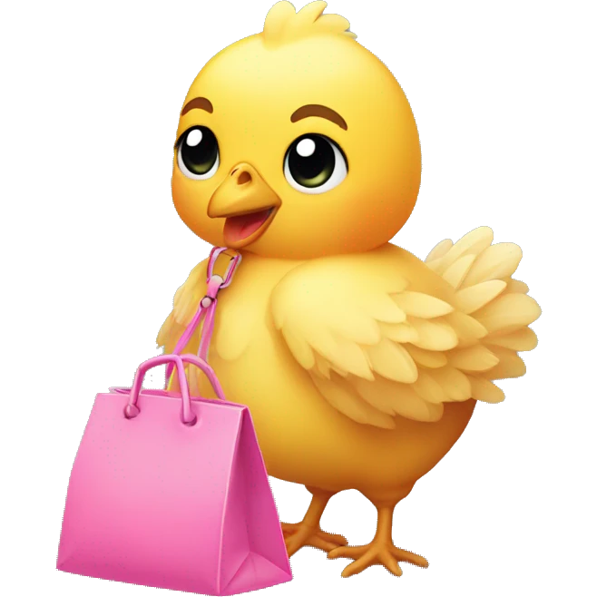 a tiny chicken with a cute pink bag  emoji