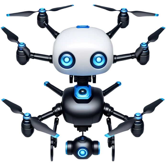 Murder Drones N character, robotic drone with glowing blue eyes, white face, black body with blue accents emoji