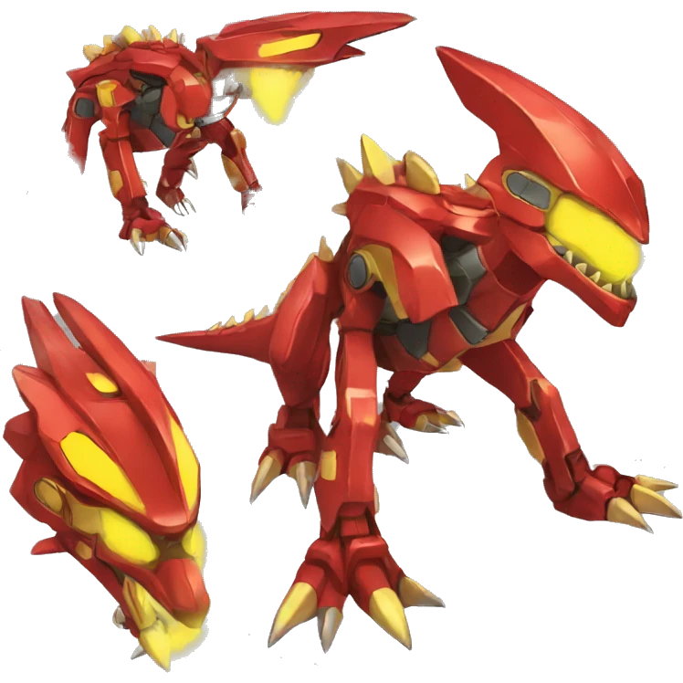  Edgy Red Yellow Shiny Digimon-Fakemon-Reptile-Dragon-Mecha full body emoji