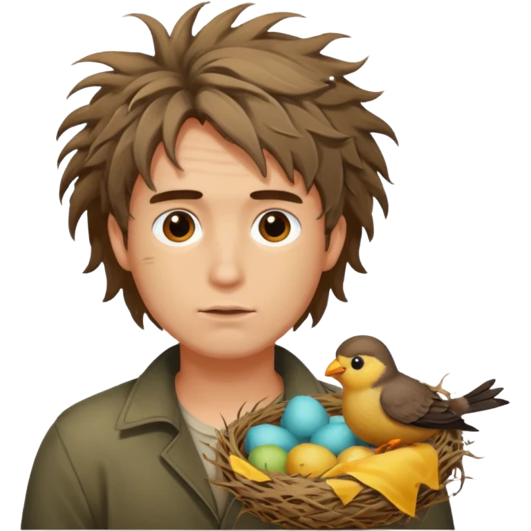 Man who's hair is a Birds nest emoji