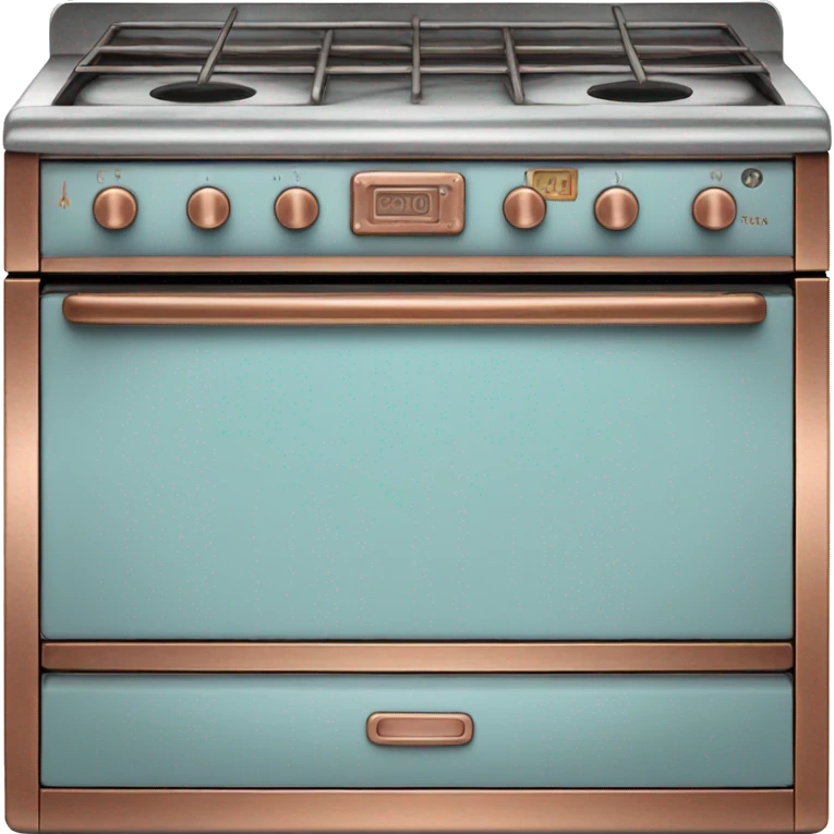 Realistic pastel blue and metallic copper vintage oven. emoji