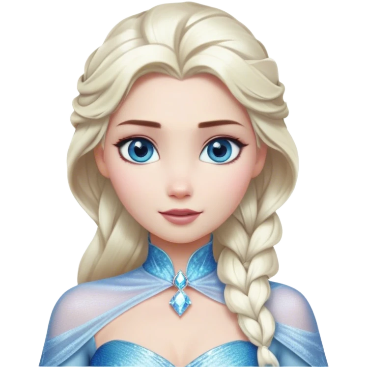 Cinematic Realistic Elsa Portrait, depicted with lifelike skin texture, soft natural lighting, and intricately detailed platinum blonde hair styled elegantly. Her striking, expressive blue eyes exude confidence and grace, complemented by a serene and regal expression. She is dressed in her signature icy attire, with shimmering fabric textures and delicate folds that catch the light beautifully. The portrait features a soft, enchanting glow with a cool, radiant finish, capturing the essence of timeless elegance in a realistic and painterly style, evoking a sense of depth and authenticity. emoji