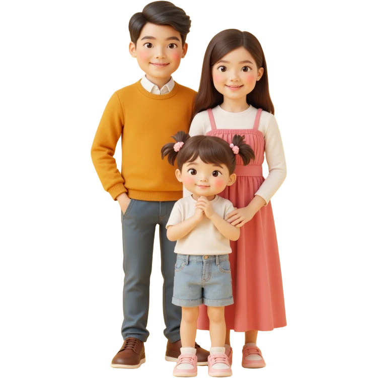 2d flat front view of a family of 3, dad, mom, child front center emoji