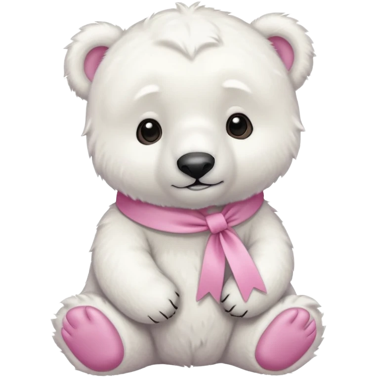 baby white polar bear with pink ribbon emoji