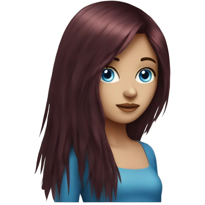 Dark red long hair fringe girl with blue eyes emoji