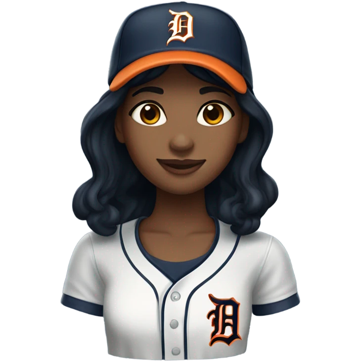 Girl with black hair wearing a Detroit Tigers hat emoji