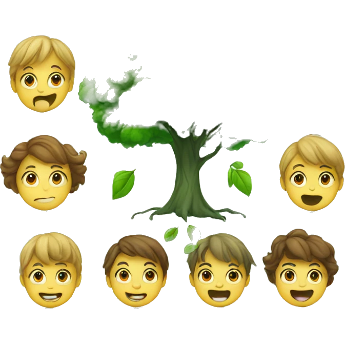 green tree and children with different emotions emoji